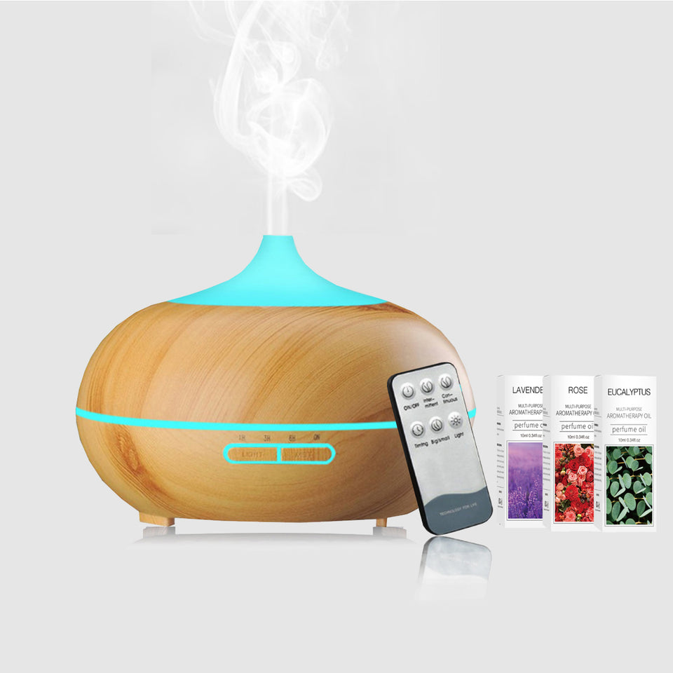 Essential Oil Humidifier Natural Design With Remote + Bonus Three Aroma Oils