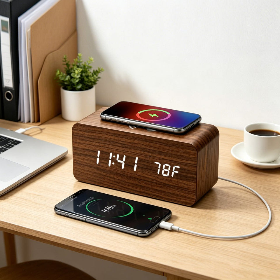 Aura Digital Hub Wireless Charging + LED Alarm Clock And Temperature